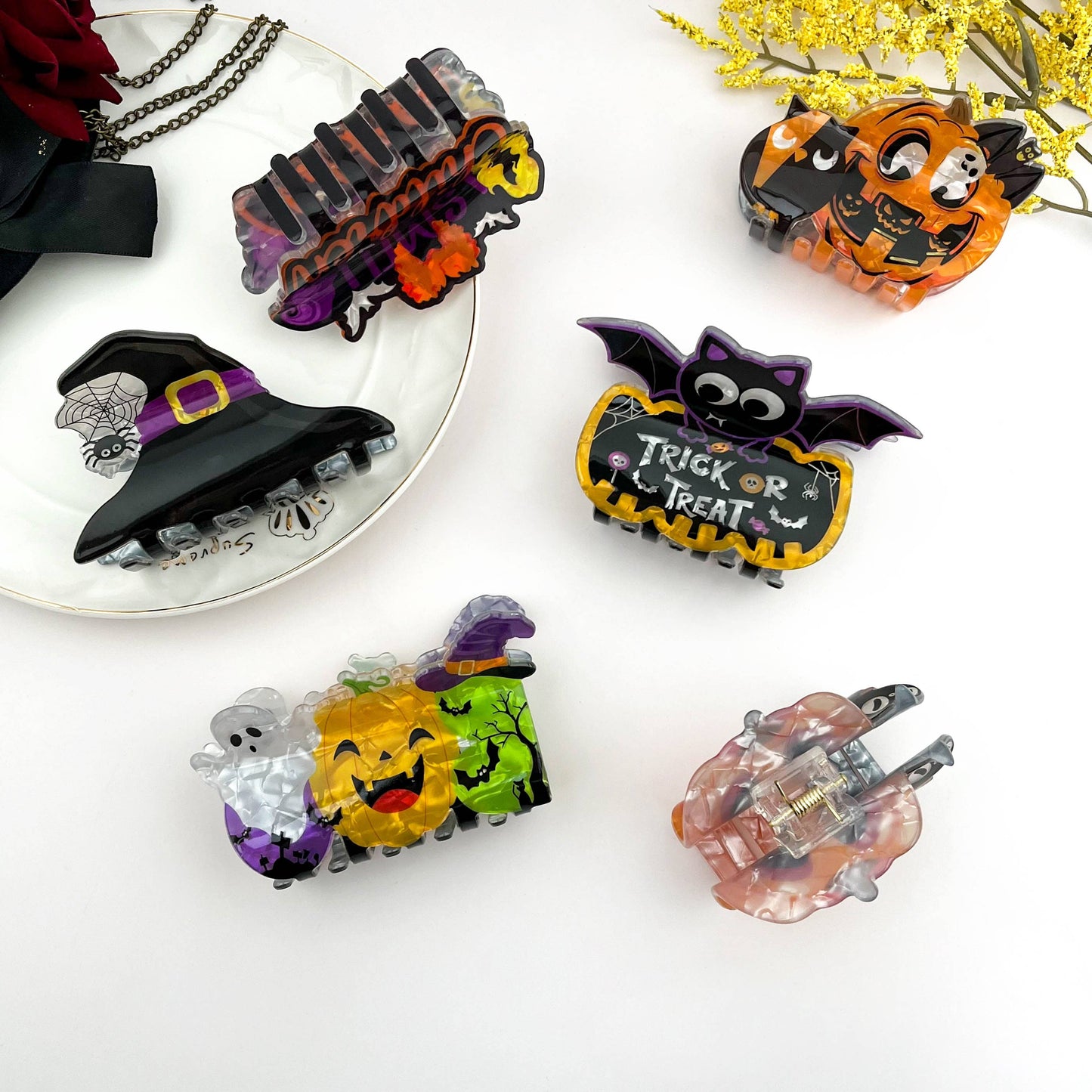 🎃 Pumpkin & Ghost Halloween Printed Hair Claw Clip