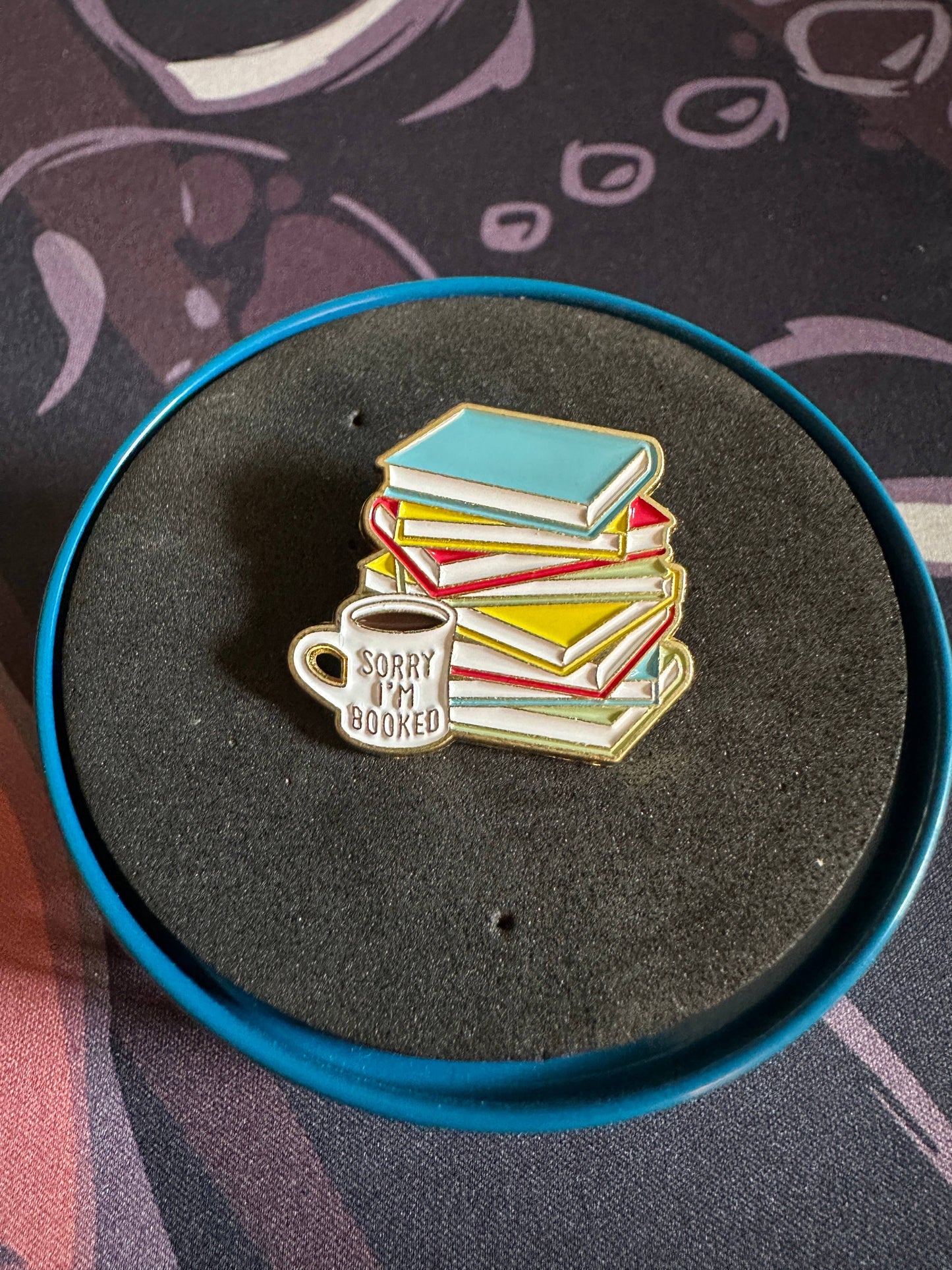 Sorry, I'm Booked Enamel Pin - Books and Coffee