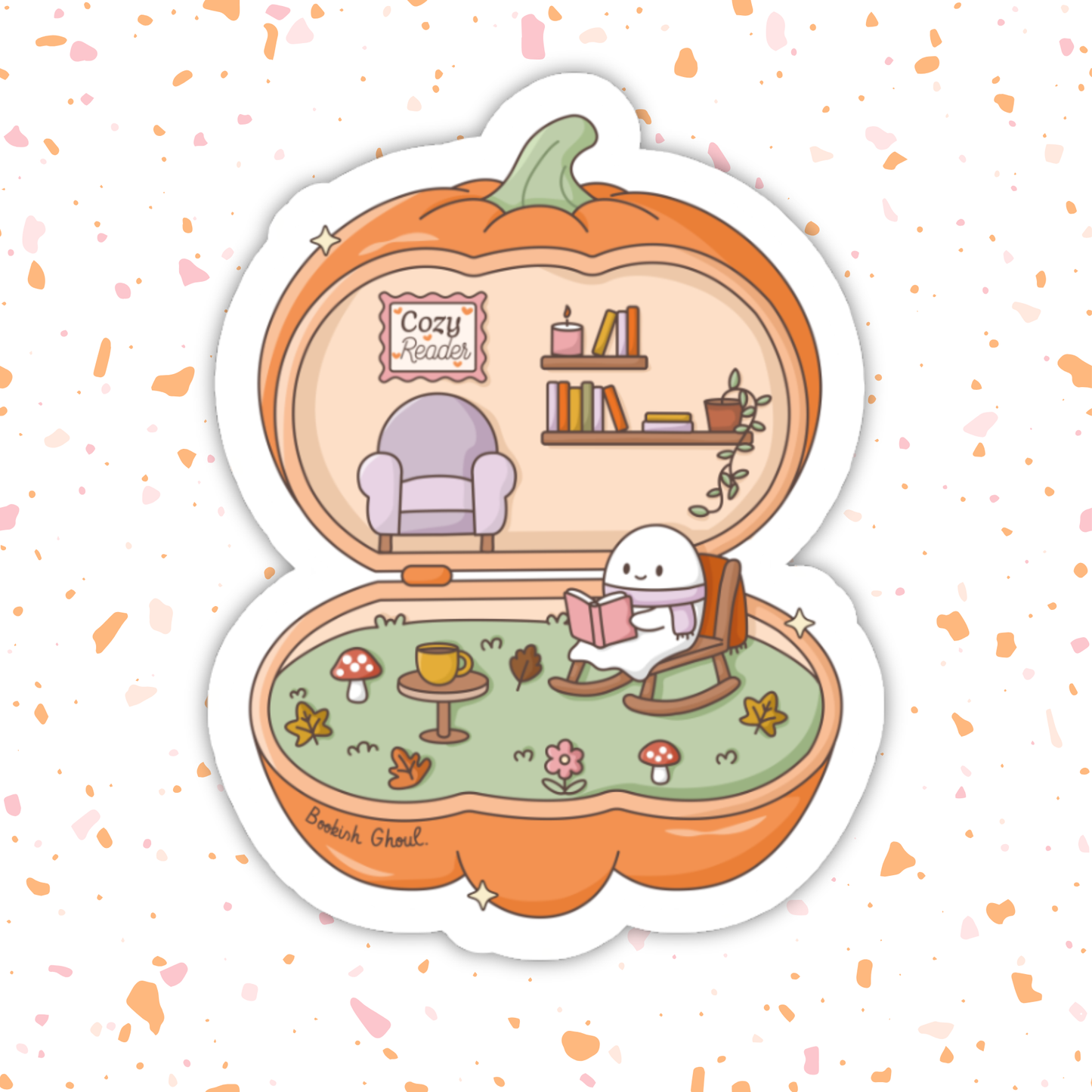 Cozy Reader Pumpkin Sticker