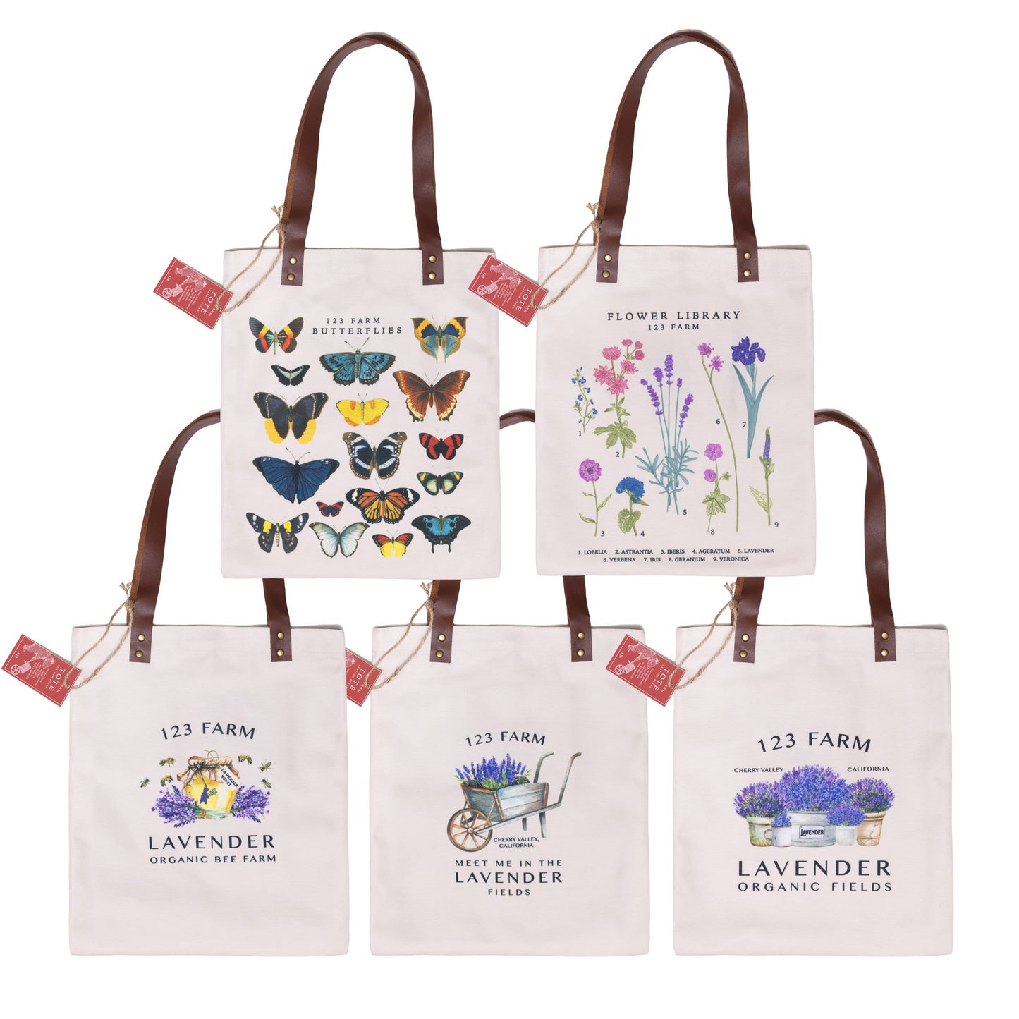 Leather Strap Tote Bag - Flower Library 16"x12.5"