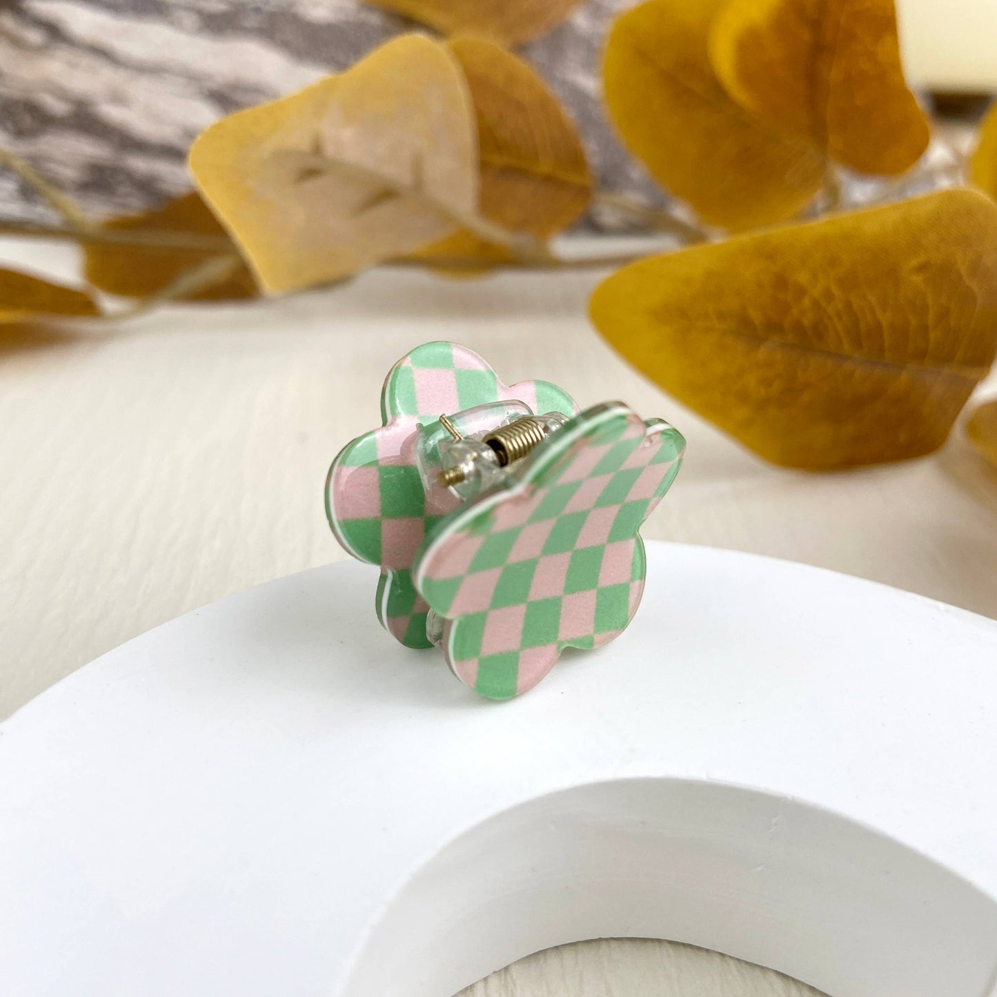 Mini Checkerboard Flower Hair Clip