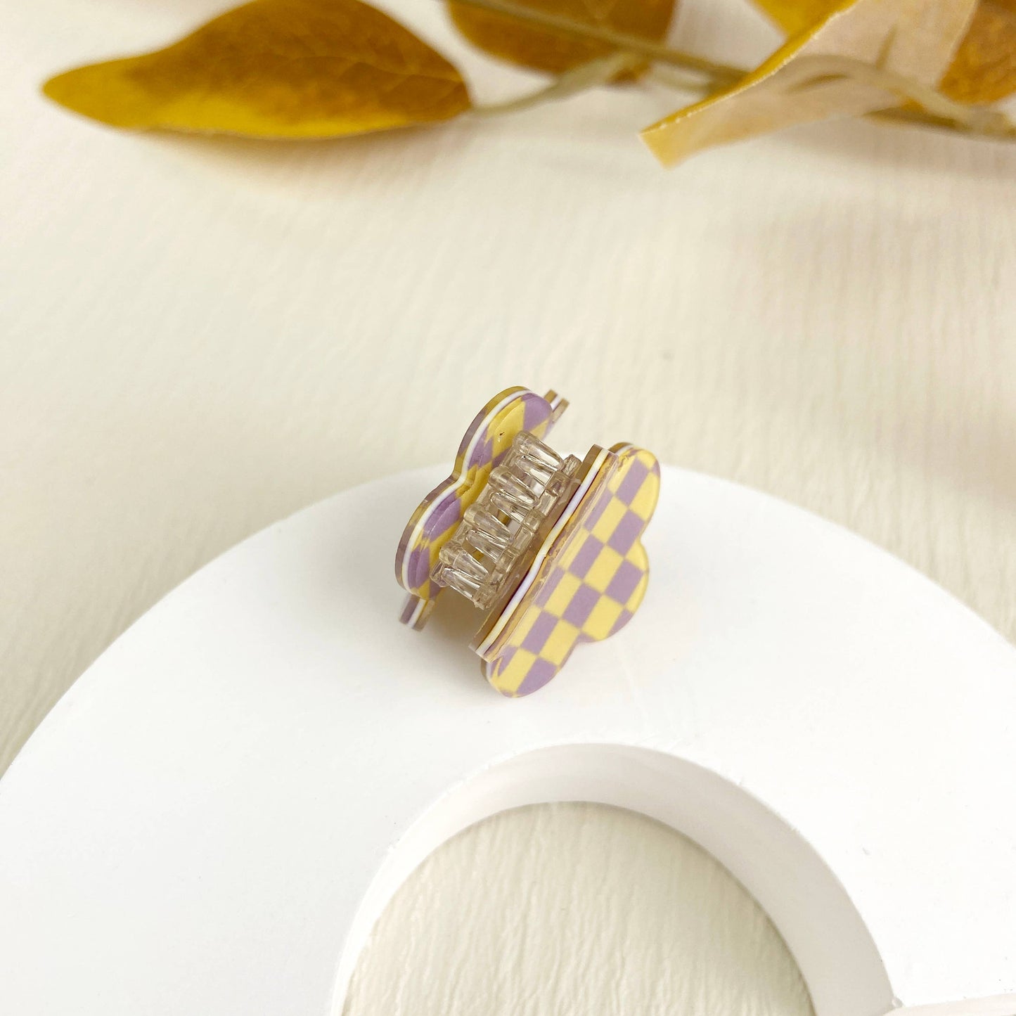 Mini Checkerboard Flower Hair Clip