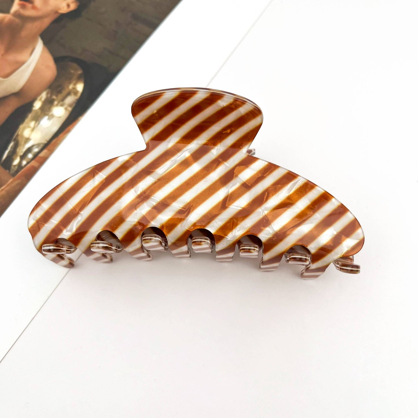 Striped Oversized PVC Geometric Claw Clip ‚Äì Bold & Chic