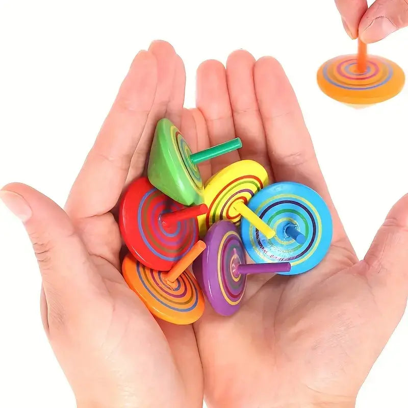 Rainbow Wooden Spinning Top: Desktop Decompression Toy