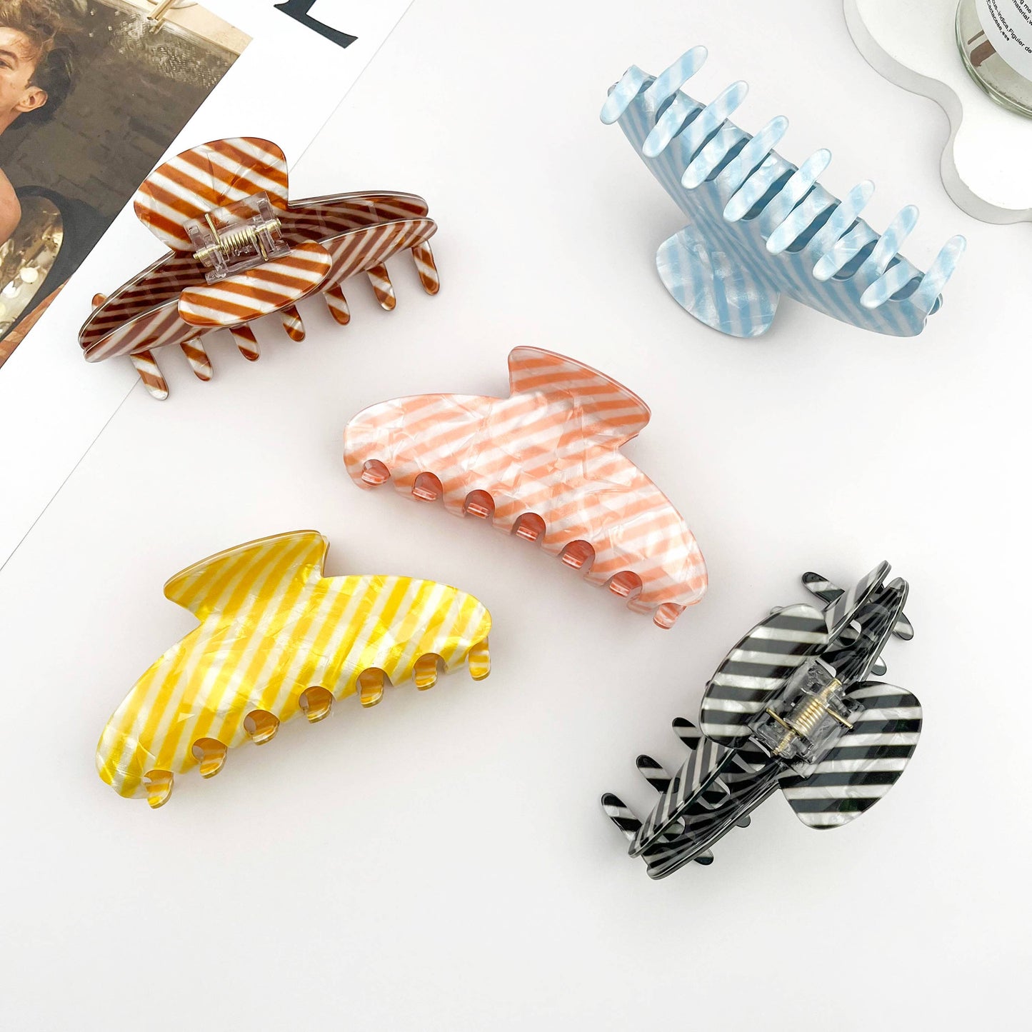 Striped Oversized PVC Geometric Claw Clip ‚Äì Bold & Chic