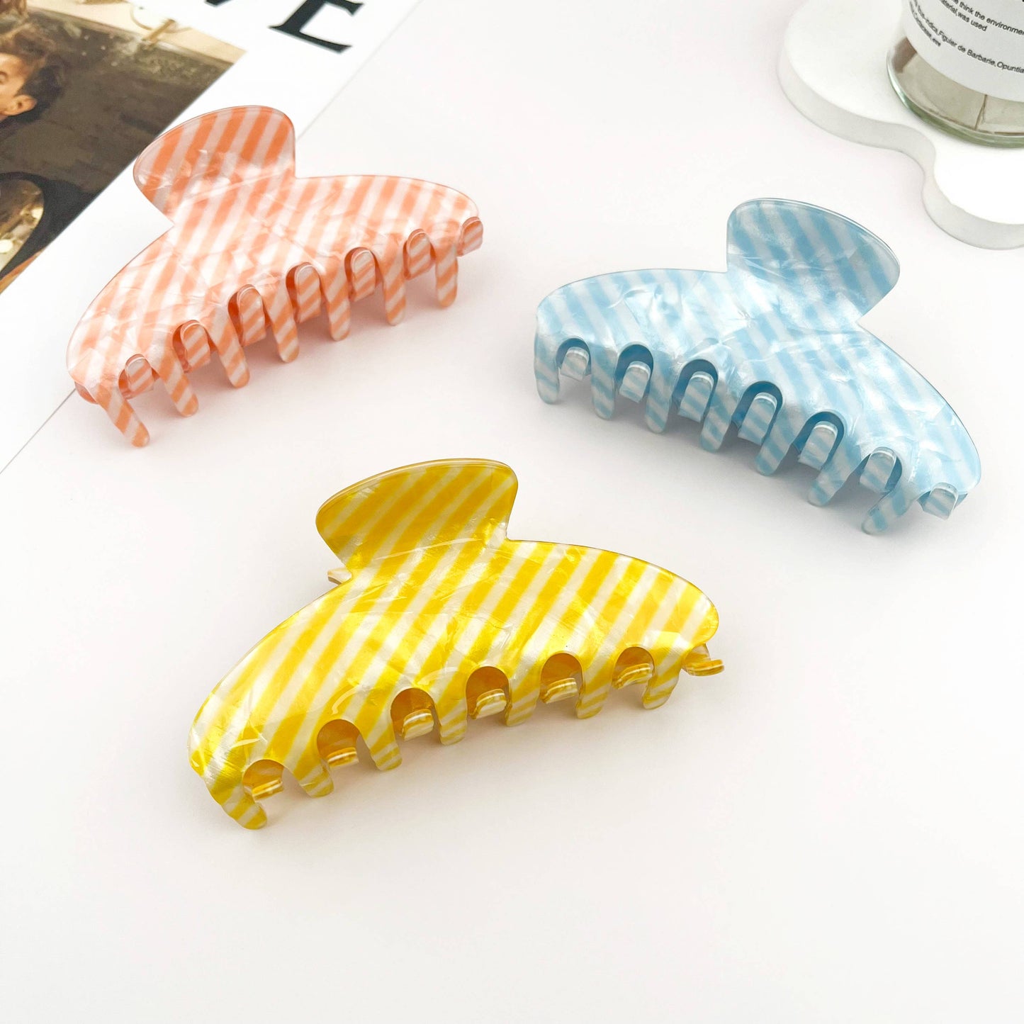 Striped Oversized PVC Geometric Claw Clip ‚Äì Bold & Chic