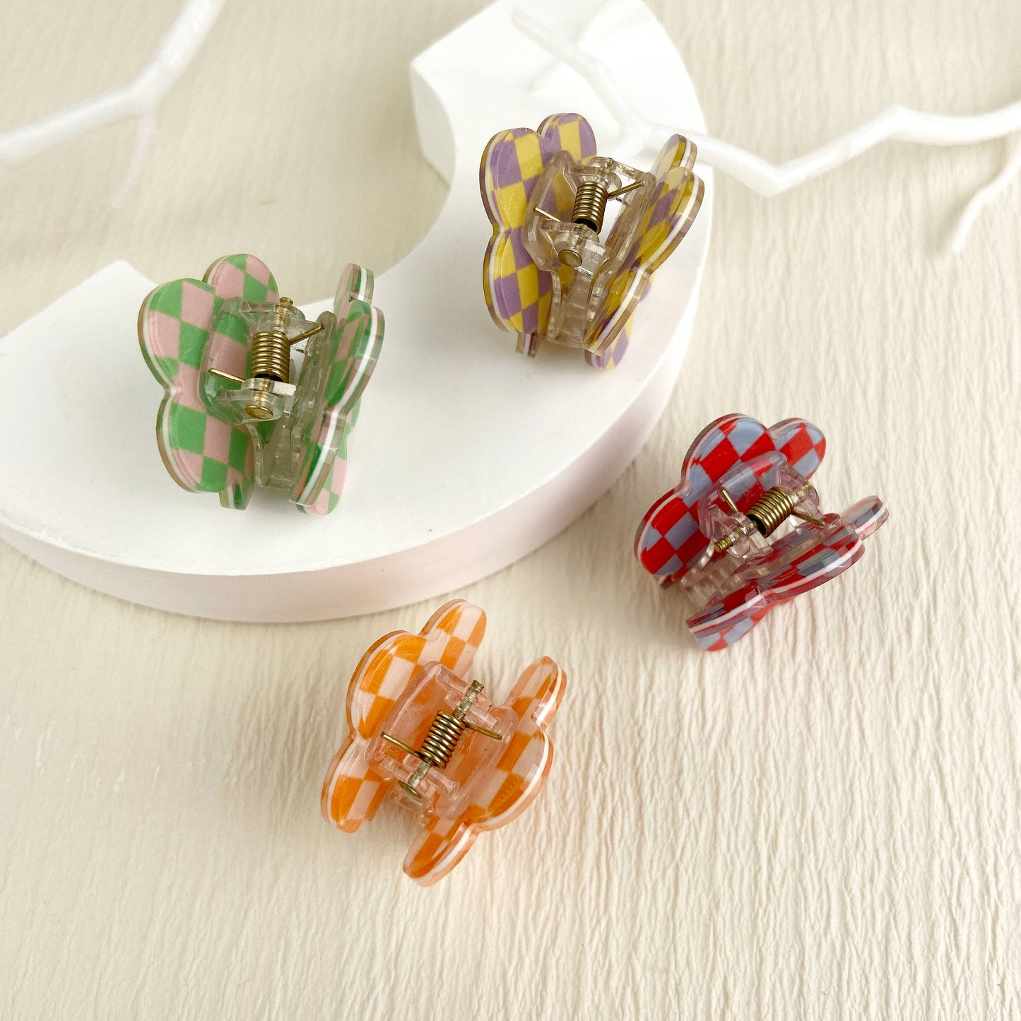 Mini Checkerboard Flower Hair Clip