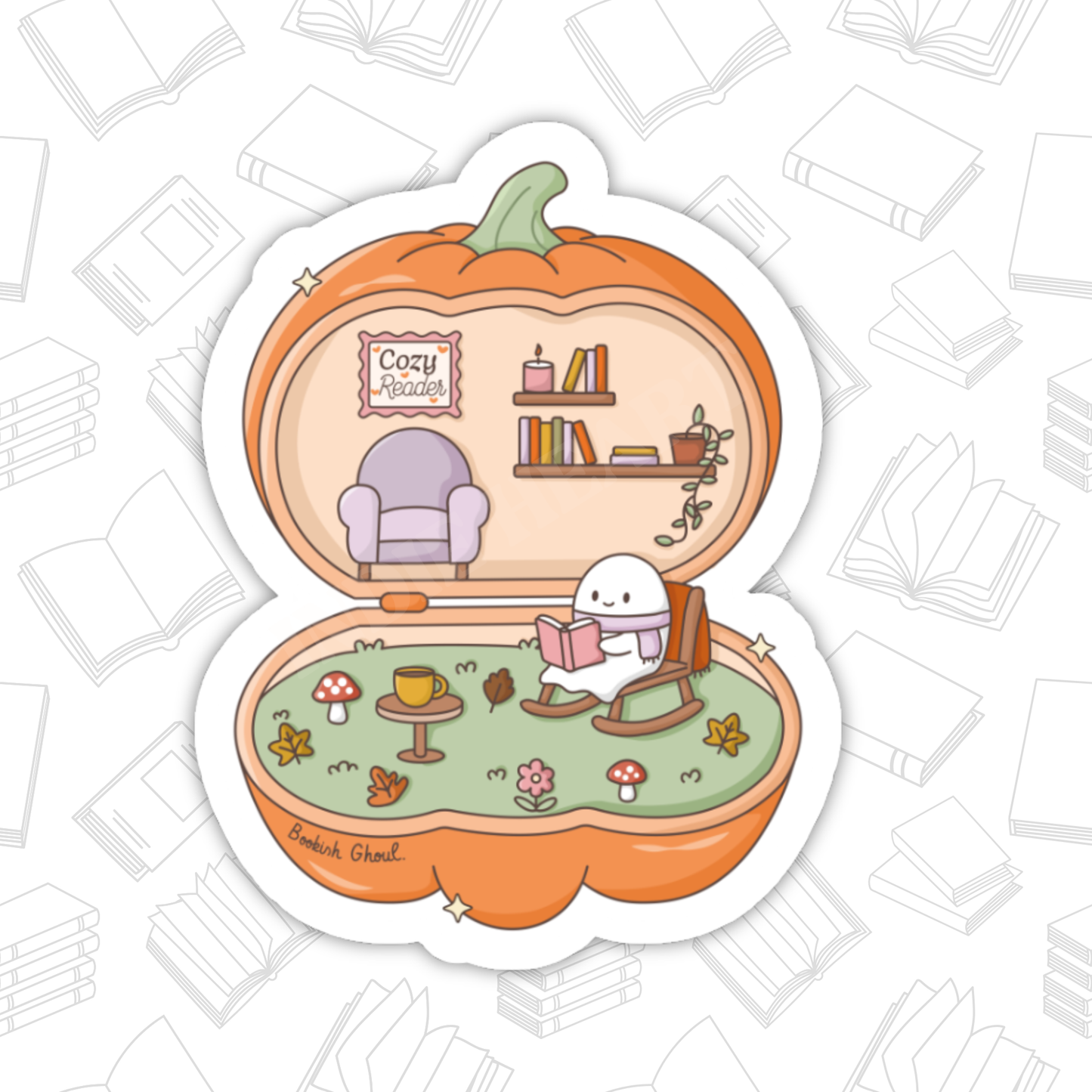 Cozy Reader Pumpkin Sticker