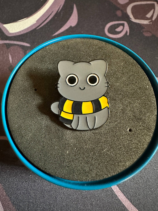 Hufflepuff Cat Enamel Pin - Harry Potter -  Yellow Scarf