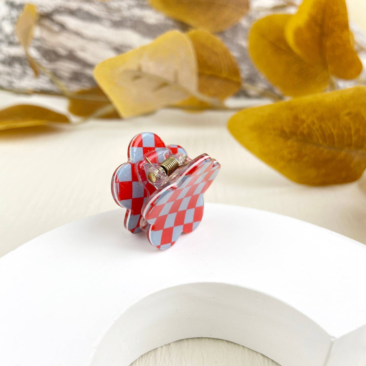 Mini Checkerboard Flower Hair Clip