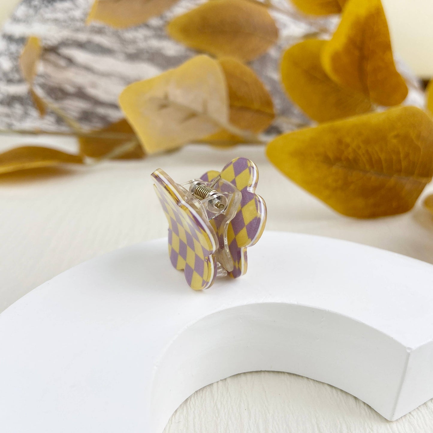 Mini Checkerboard Flower Hair Clip