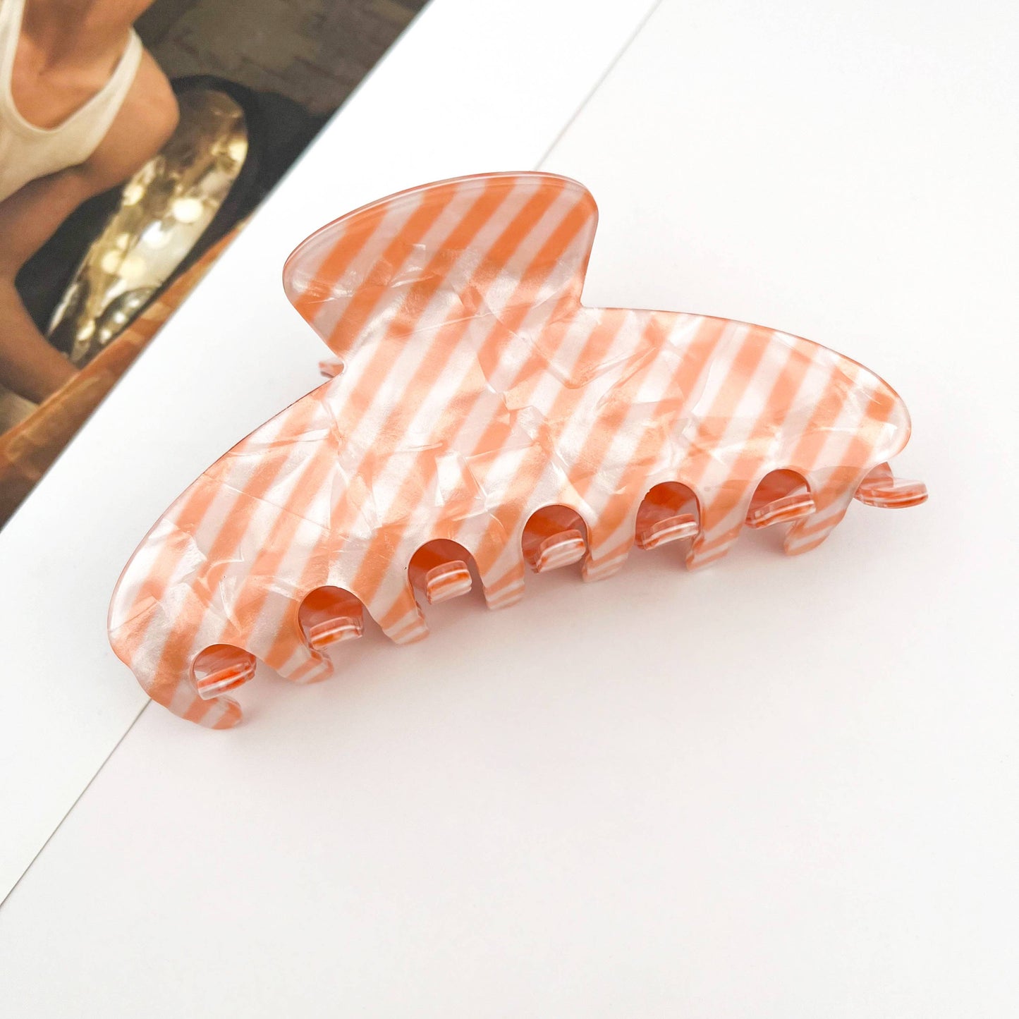 Striped Oversized PVC Geometric Claw Clip ‚Äì Bold & Chic
