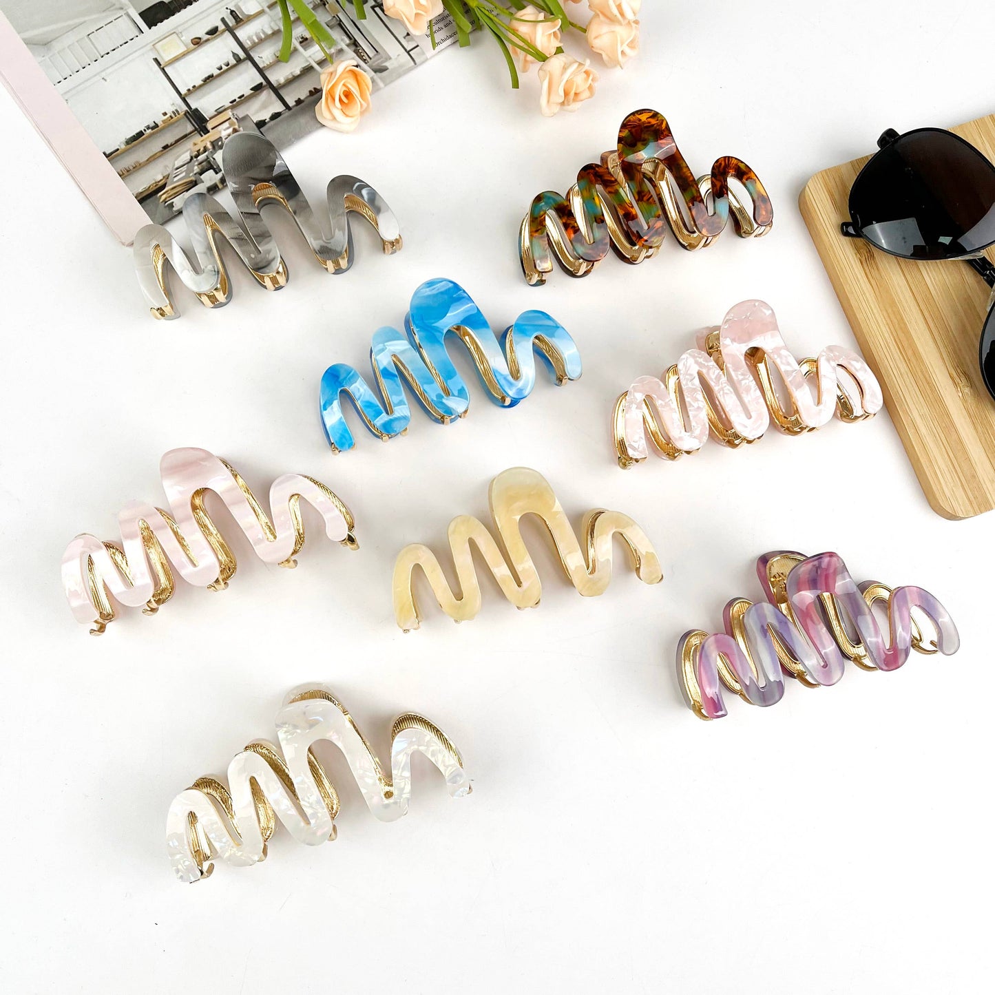 Simple wave hair claw clips