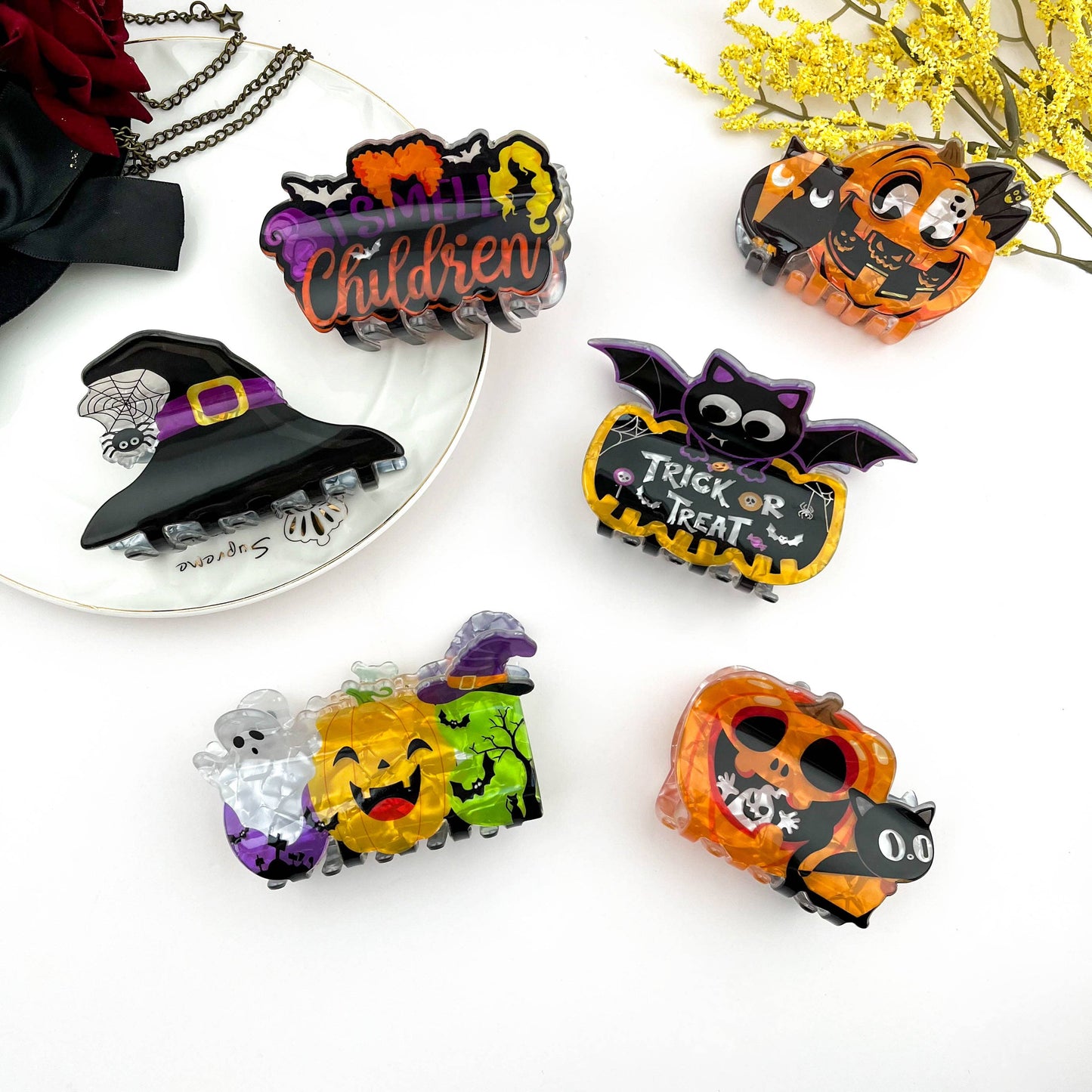 🎃 Pumpkin & Ghost Halloween Printed Hair Claw Clip