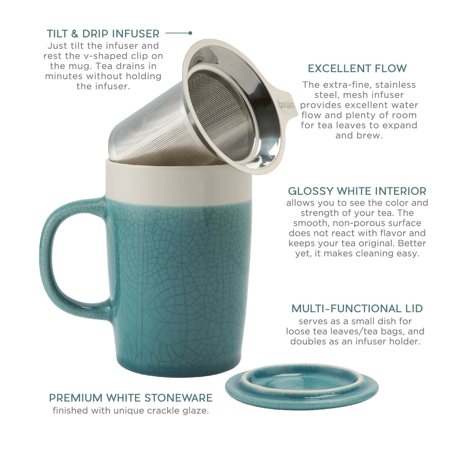 16 oz Crackle Glaze Tea Infuser Mug