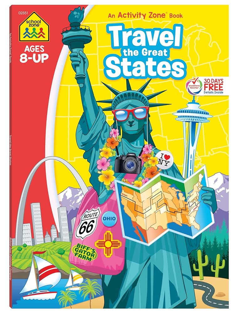 School Zone Travel the Great States Workbook: 64 Pages, 3rd Grade, Geography, Map-Reading, United States, Ages 8+ (Activity Zone Book Series) cover image