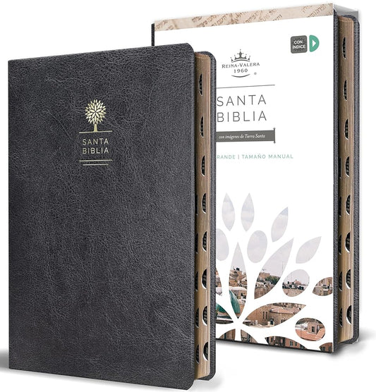 Biblia Reina Valera 1960 letra grande. Símil piel negro, índice, tamaño manual / Spanish Bible RVR 1960. Handy Size, Thumb Index, Large Print, Black Leath (Spanish Edition) cover image