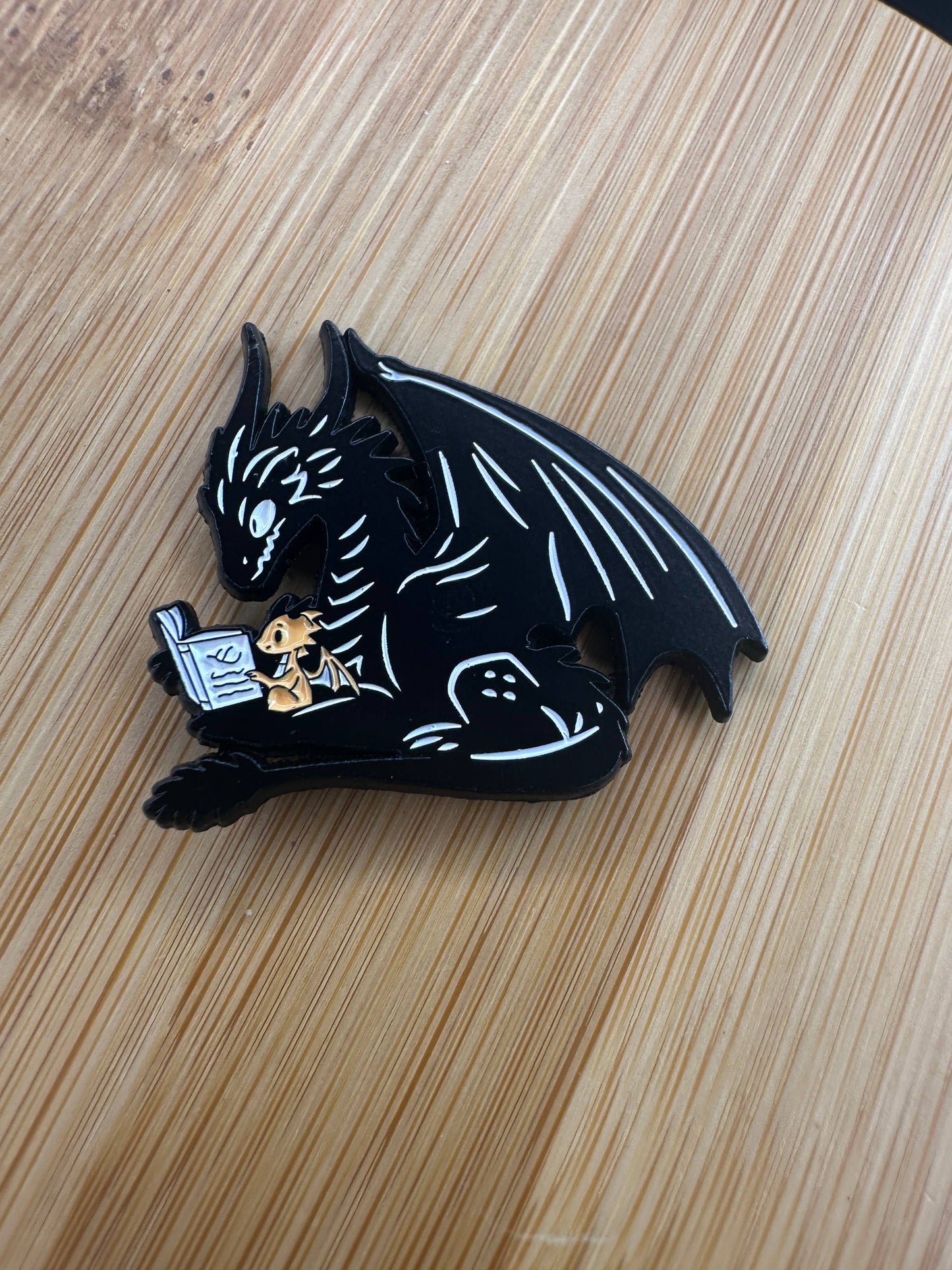 Book Dragon - Black and Gold Dragon Reading - Fourth Wing