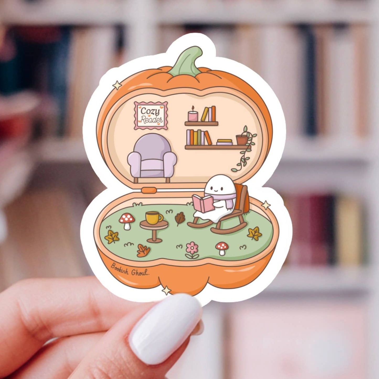 Cozy Reader Pumpkin Sticker