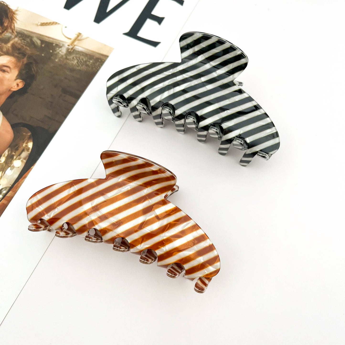 Striped Oversized PVC Geometric Claw Clip ‚Äì Bold & Chic