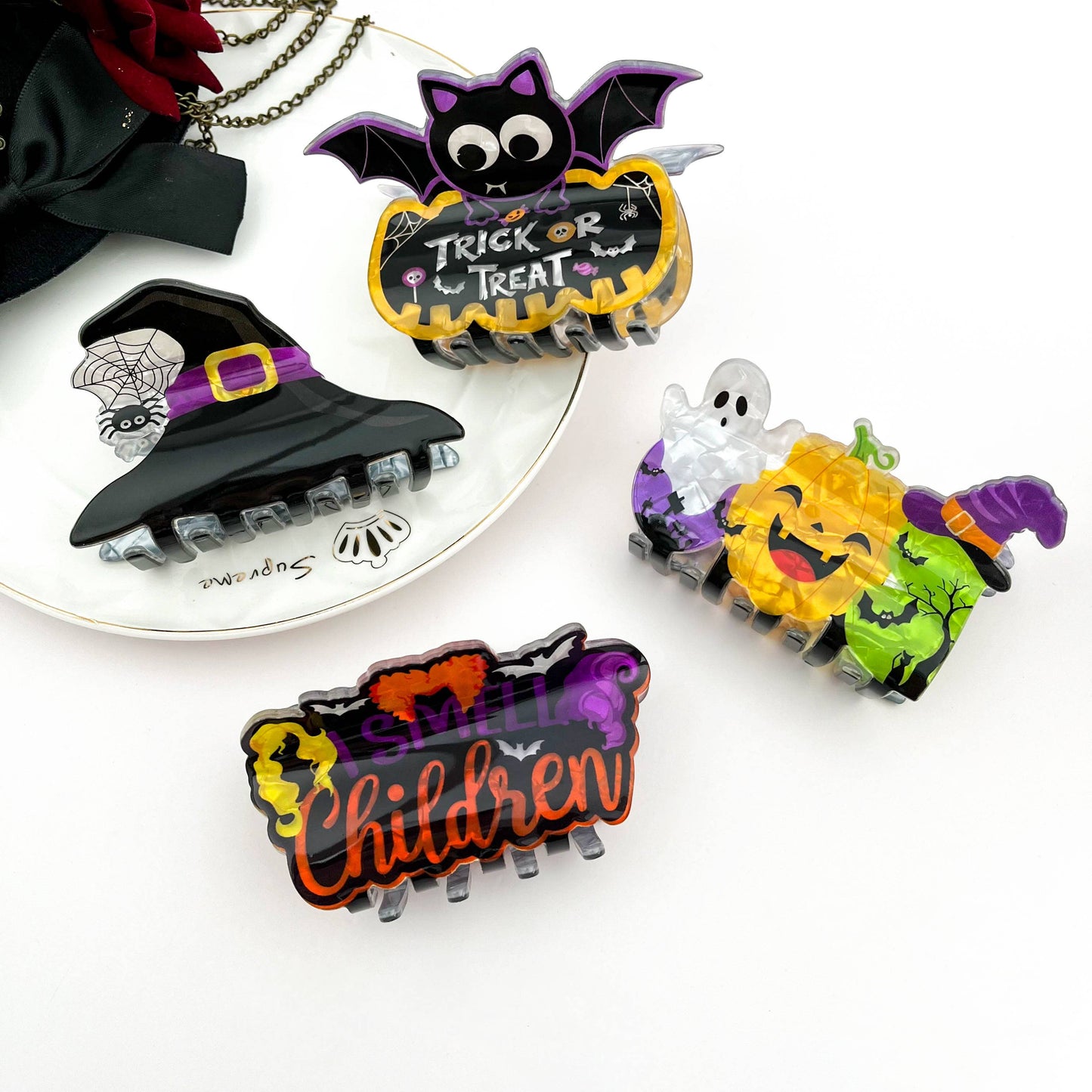 🎃 Pumpkin & Ghost Halloween Printed Hair Claw Clip