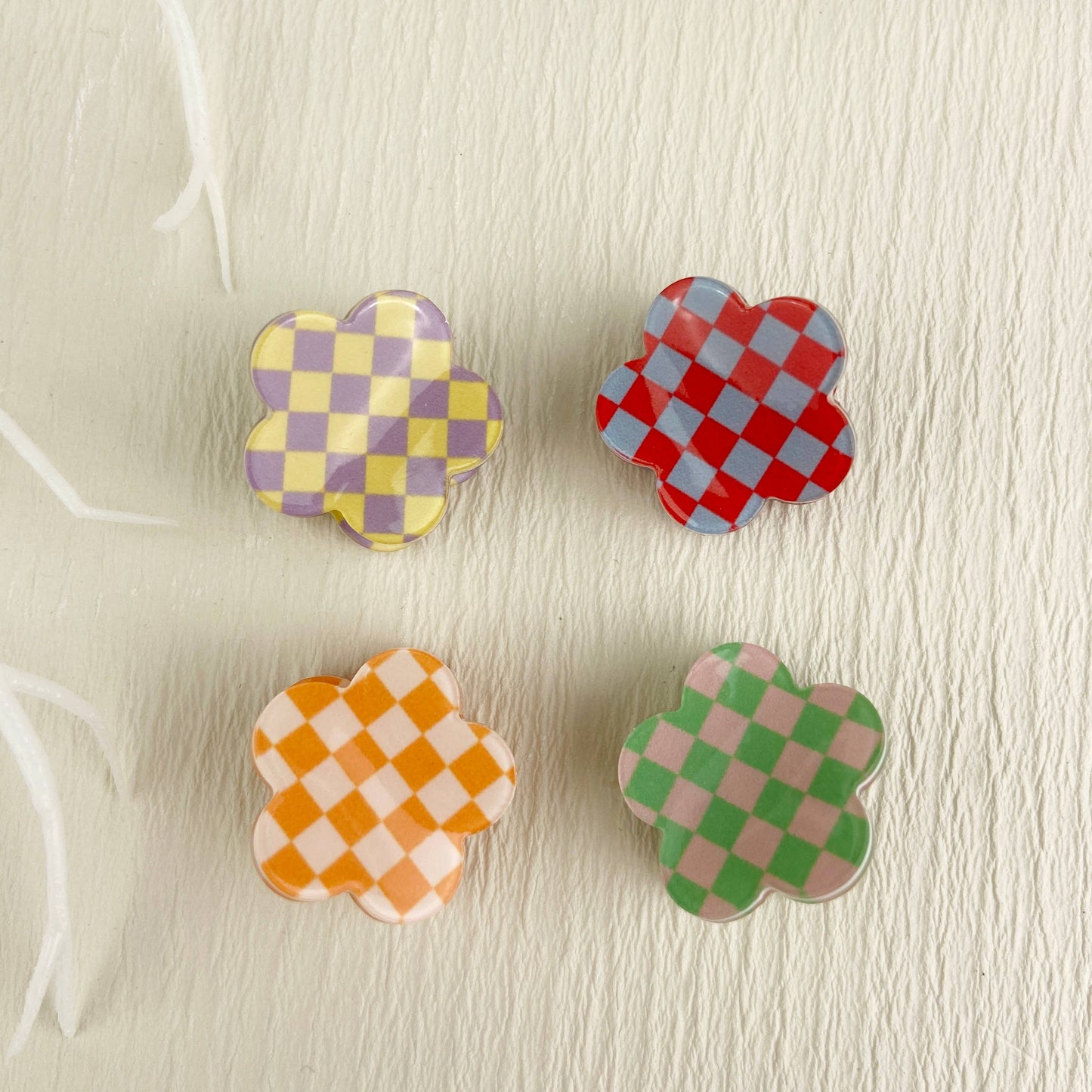 Mini Checkerboard Flower Hair Clip
