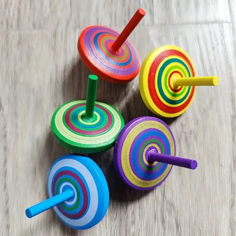 Rainbow Wooden Spinning Top: Desktop Decompression Toy
