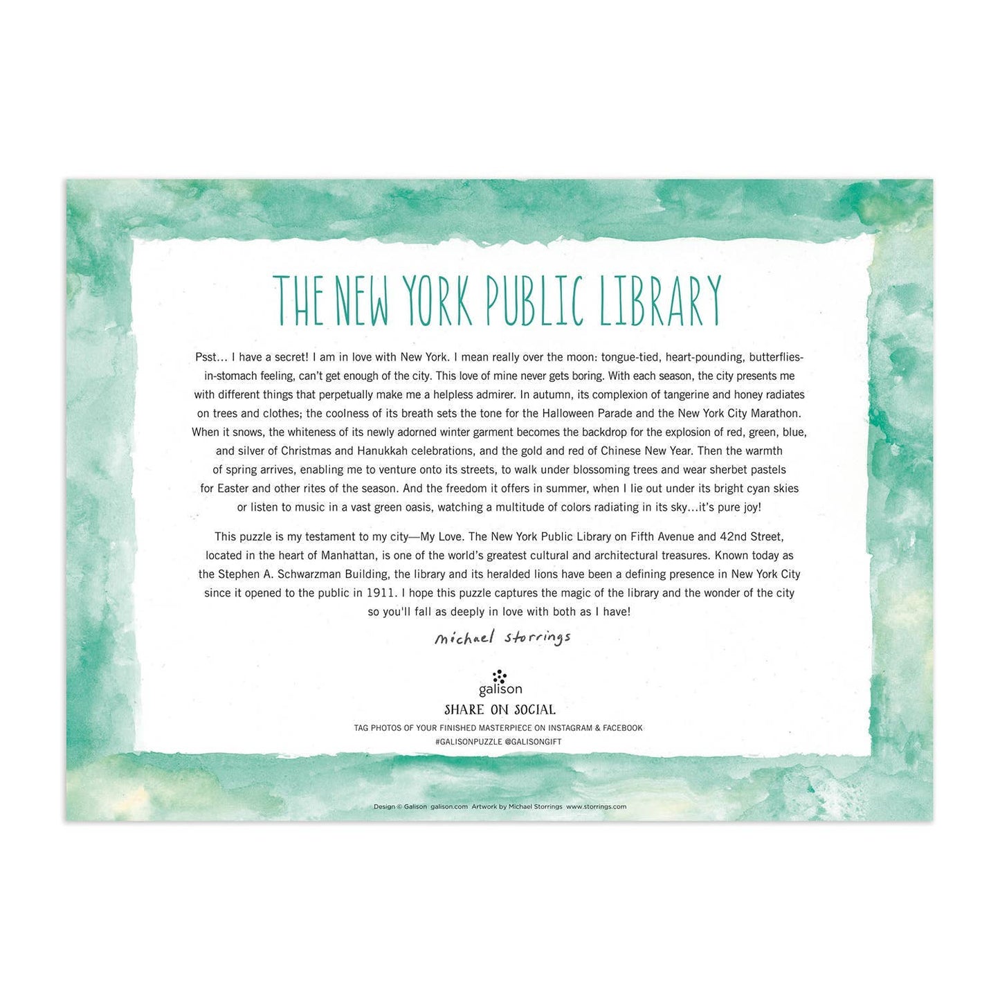 Michael Storrings New York Public Library 1000 Piece Puzzle
