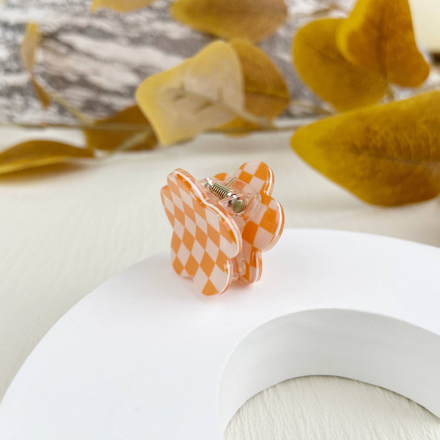 Mini Checkerboard Flower Hair Clip