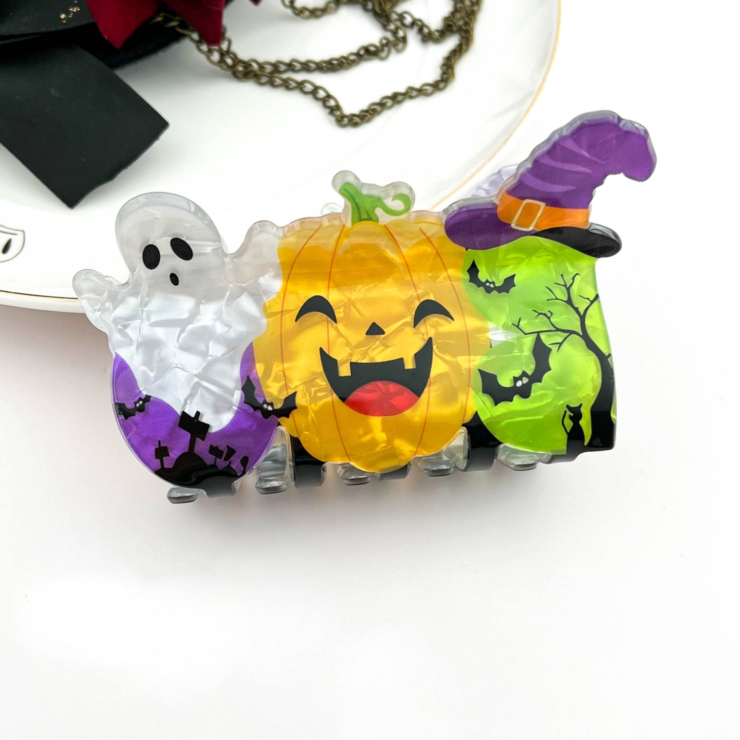 🎃 Pumpkin & Ghost Halloween Printed Hair Claw Clip
