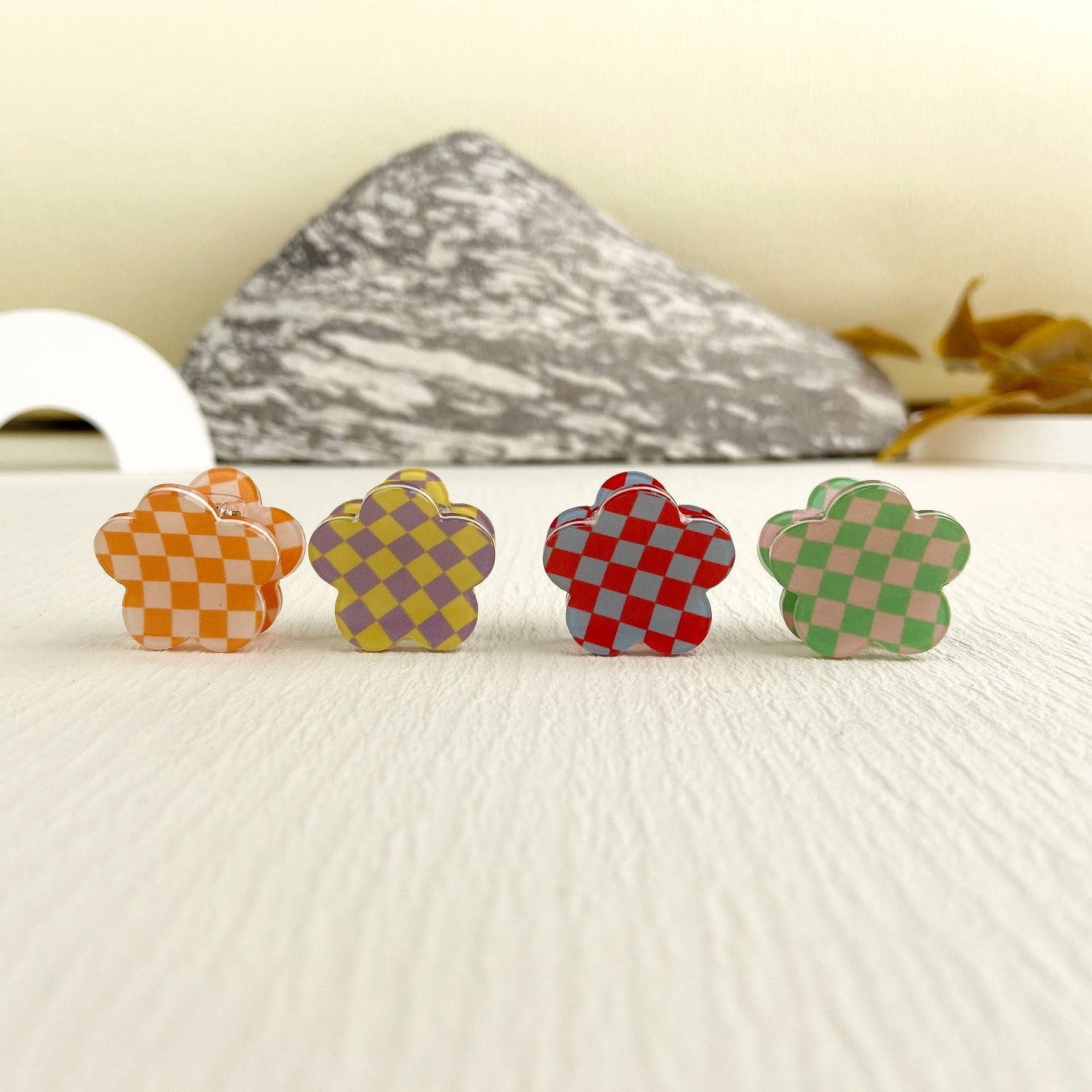Mini Checkerboard Flower Hair Clip