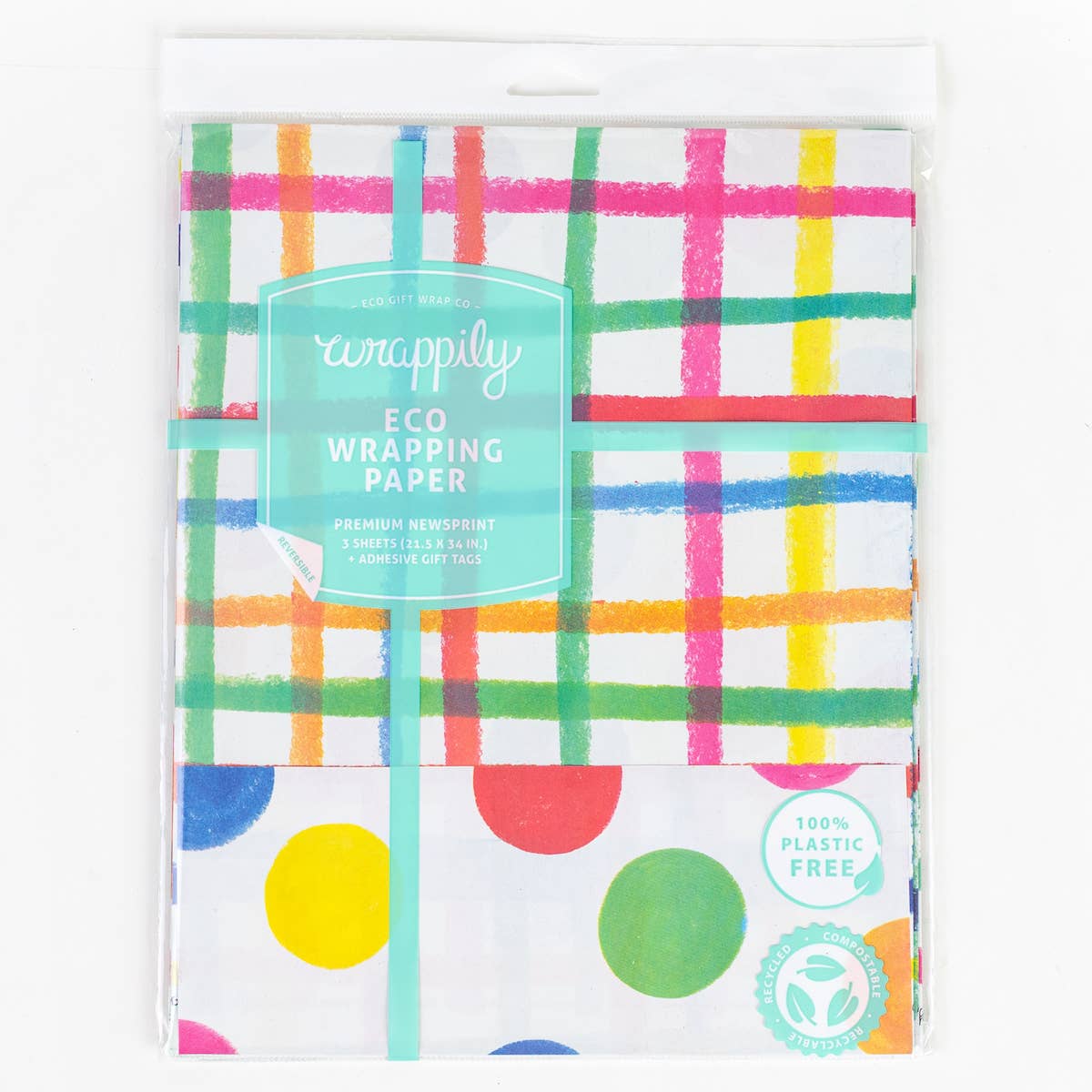 Jumbo Plaid/ Dot ‚Ä¢ DOUBLE-SIDED PARTY ECO WRAPPING PAPER